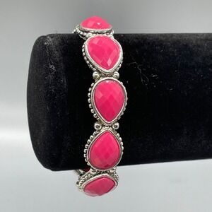 Napier Pink Teardrop Faceted Stone Stretch Bracelet Silver‎ Tone Beaded Detail